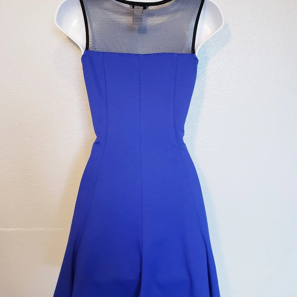 💚5/$25 Bar III Royal Blue & Black Mesh Fit & Flare Sleeveless Mini Dress - Picture 3 of 10